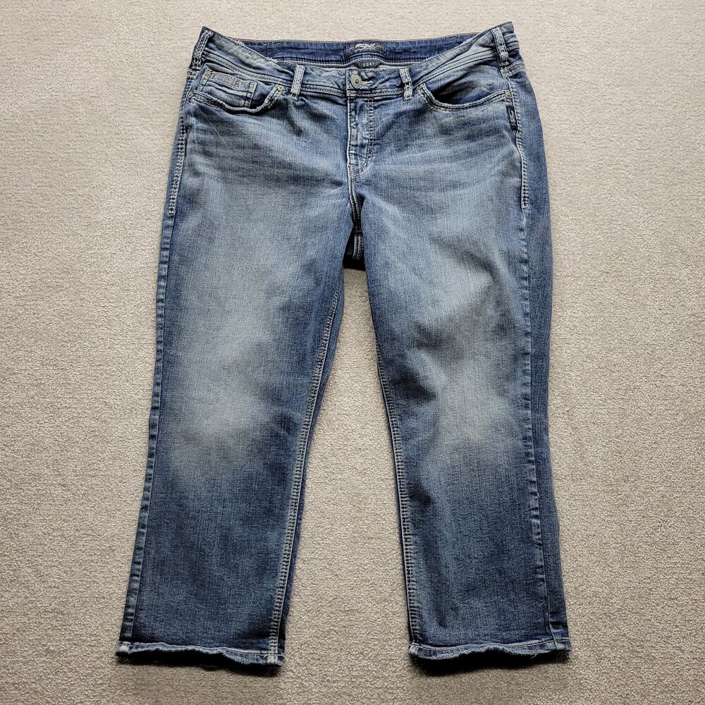 Silver Jeans Co Suki Capri Womens 18 W22.5 Blue Denim Distressed Cropped Jeans